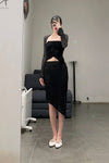 Un Morceau elastic lace asymmetric tube top UM231SZ20 black PUM38